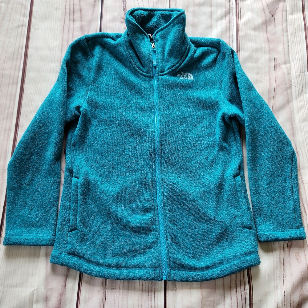 North Face "Crescent Full Zip" Fleece Jacket Heather Blue | Big Girl's Size XL - Picture 2 of 10